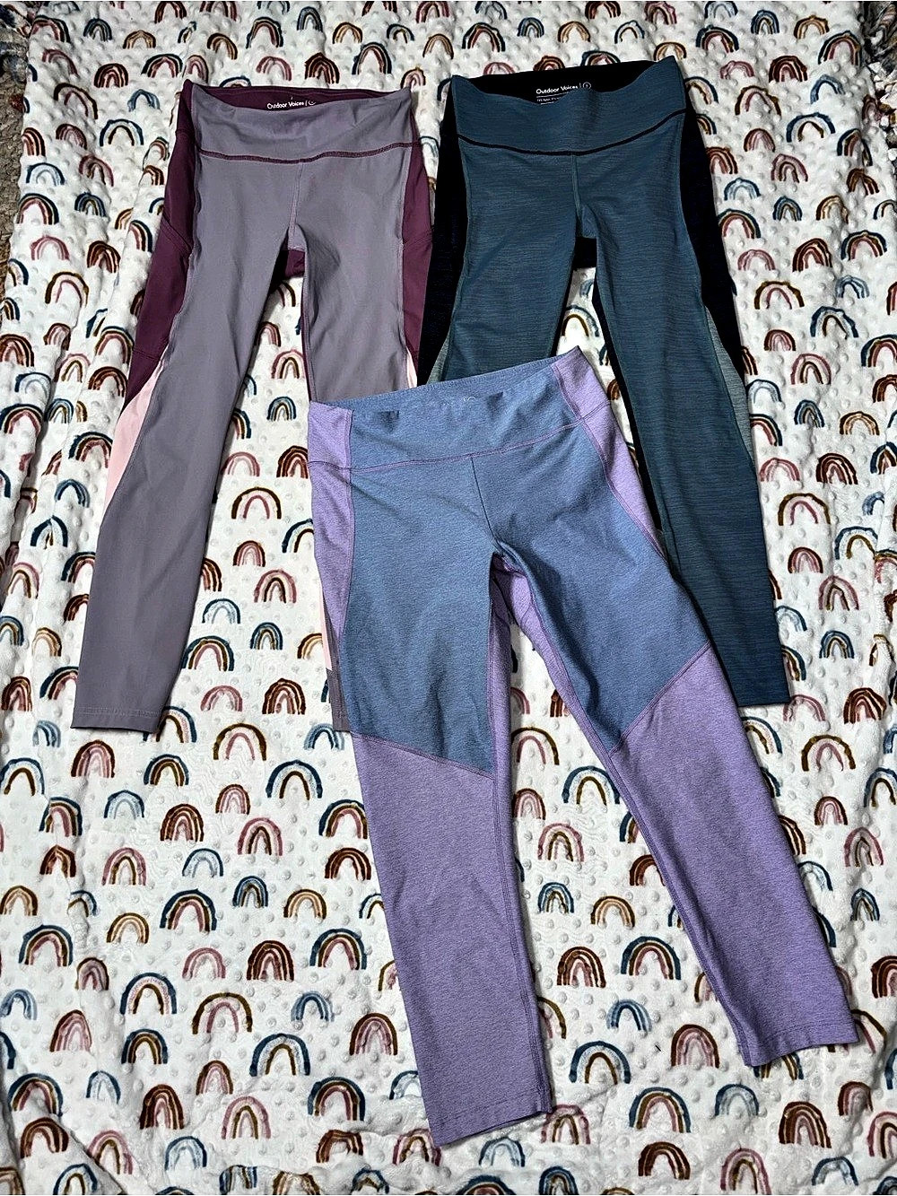 Outdoor Voices lot Two Tone Leggings Purple & Blue Small